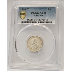 AUSTRALIA 1918 . SIXPENCE . PCGS XF45 AUSTRALIA 1918 . SIXPENCE . PCGS XF45